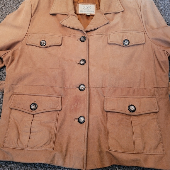 Georgetown Leather Design Tan Leather Jacket with Belt - Picture 11 of 14
